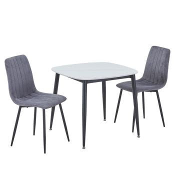 Aspen - Gloss White Sintered Stone Square Table & 2 Straight Stitch Grey Chairs (Self Assembly) (DHD) Image 1