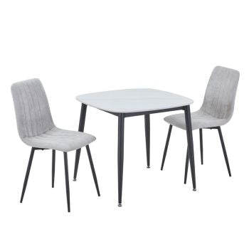 Aspen - Gloss White Sintered Stone Square Table & 2 Straight Stitch Light Grey Cord Chairs (Self Assembly) (DHD) Image 1