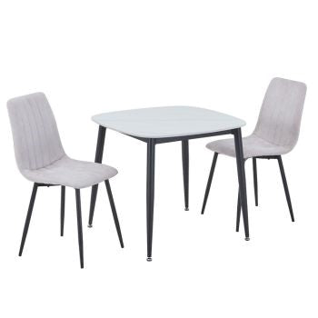 Aspen - Gloss White Sintered Stone Square Table & 2 Straight Stitch Natural Chairs (Self Assembly) (DHD) Image 1