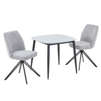 Aspen - Gloss White Sintered Stone Square Table & 2 Swivel Light Grey Cord Fabric Chairs (Self Assembly) (DHD) Image 1