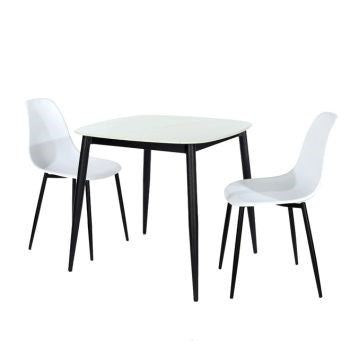 Aspen - Gloss White Sintered Stone Square Table & 2 White Curve Chairs (Self Assembly) (DHD) Image 1
