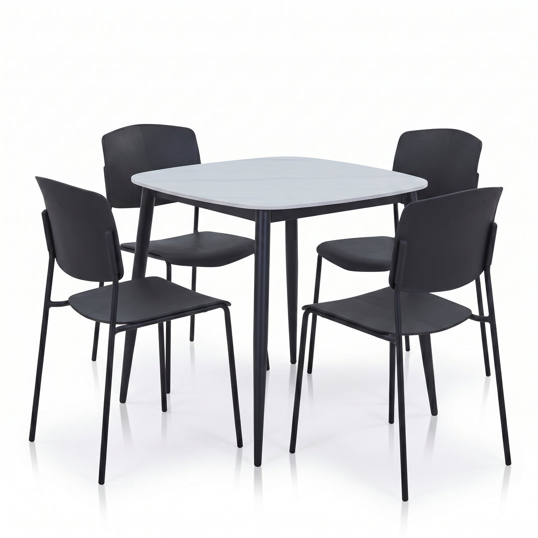 Aspen - Gloss White Sintered Stone Square Table & 4 Academy Black Chairs (Self Assembly) (DHD) Image 1