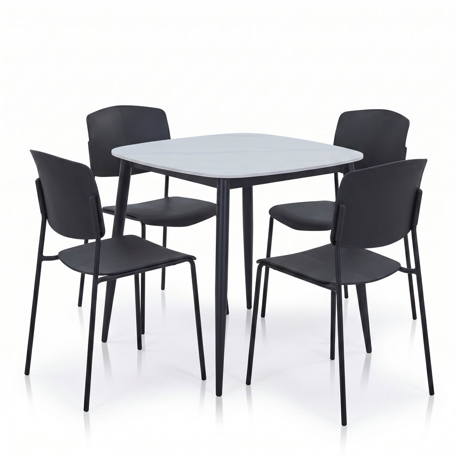 Aspen - Gloss White Sintered Stone Square Table & 4 Academy Black Chairs (Self Assembly) (DHD) Image 1