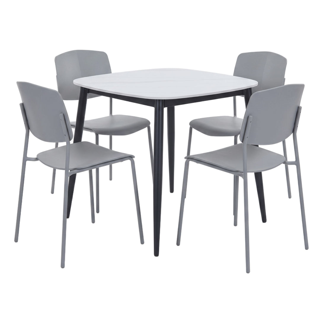 Aspen - Gloss White Sintered Stone Square Table & 4 Academy Light Grey Chairs (Self Assembly) (DHD) Image 1