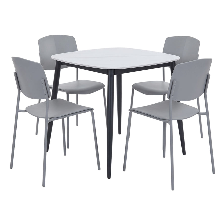 Aspen - Gloss White Sintered Stone Square Table & 4 Academy Light Grey Chairs (Self Assembly) (DHD) Image 1