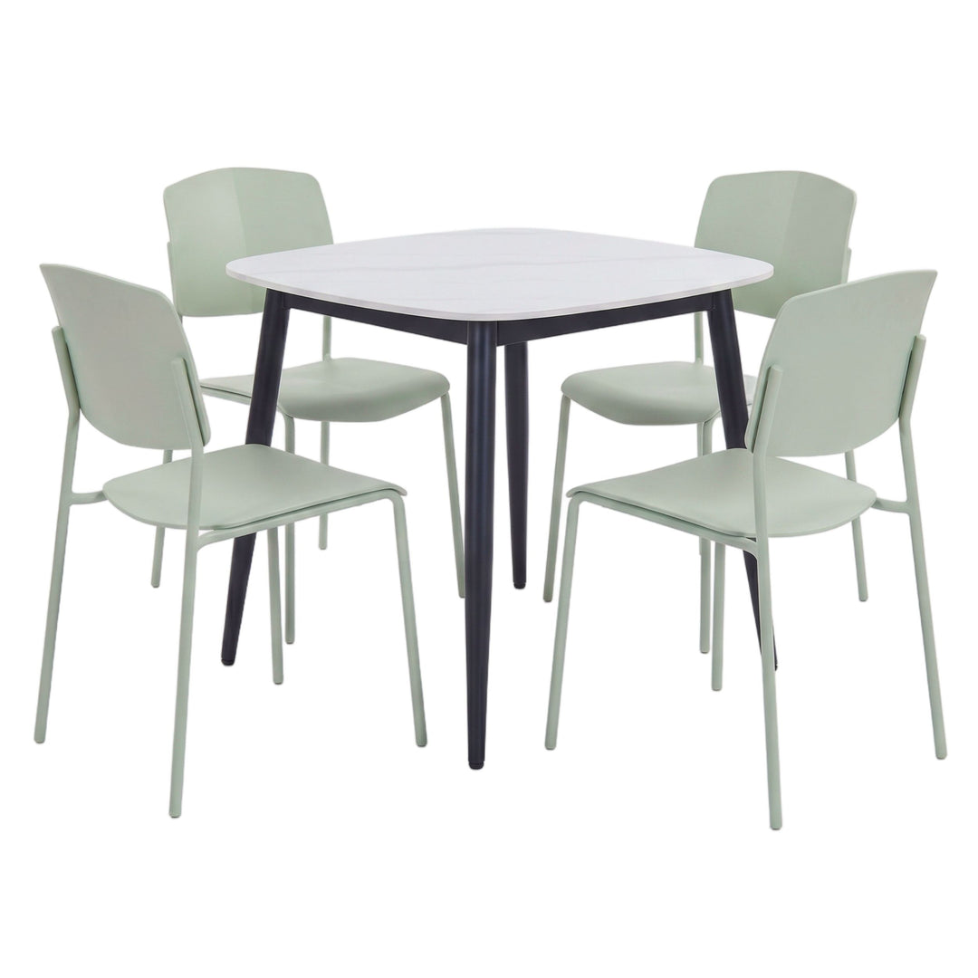 Aspen - Gloss White Sintered Stone Square Table & 4 Academy Sage Green Chairs (Self Assembly) (DHD) Image 1