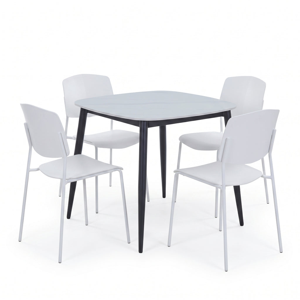 Aspen - Gloss White Sintered Stone Square Table & 4 Academy White Chairs (Self Assembly) (DHD) Image 1