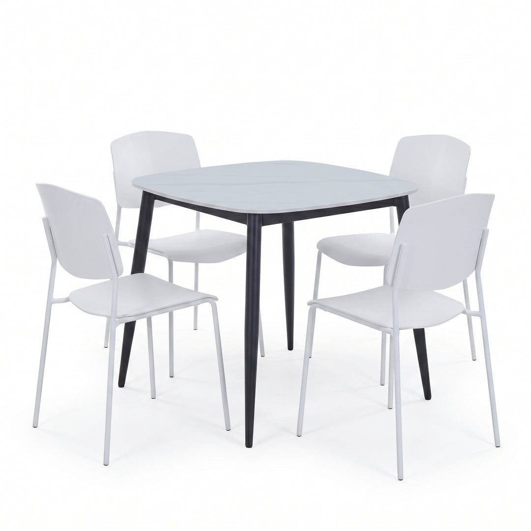 Aspen - Gloss White Sintered Stone Square Table & 4 Academy White Chairs (Self Assembly) (DHD) Image 1