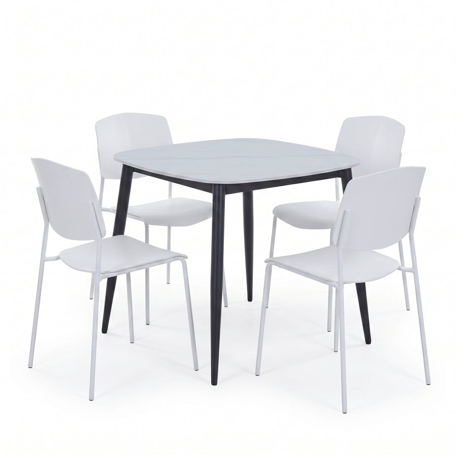 Aspen - Gloss White Sintered Stone Square Table & 4 Academy White Chairs (Self Assembly) (DHD) Image 1