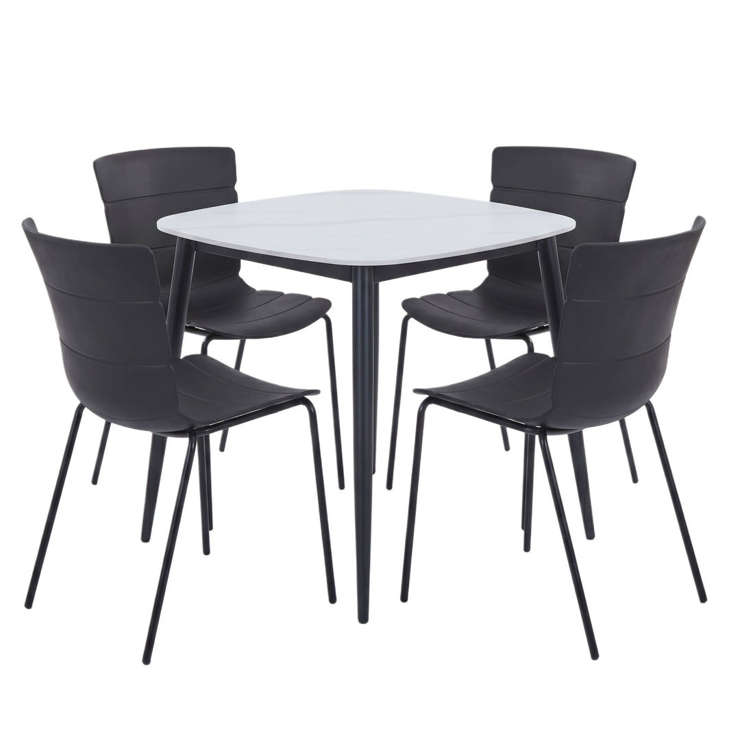Aspen - Gloss White Sintered Stone Square Table & 4 Bali Black Chairs (Self Assembly) (DHD) Image 1