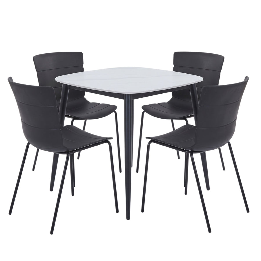 Aspen - Gloss White Sintered Stone Square Table & 4 Bali Black Chairs (Self Assembly) (DHD) Image 1