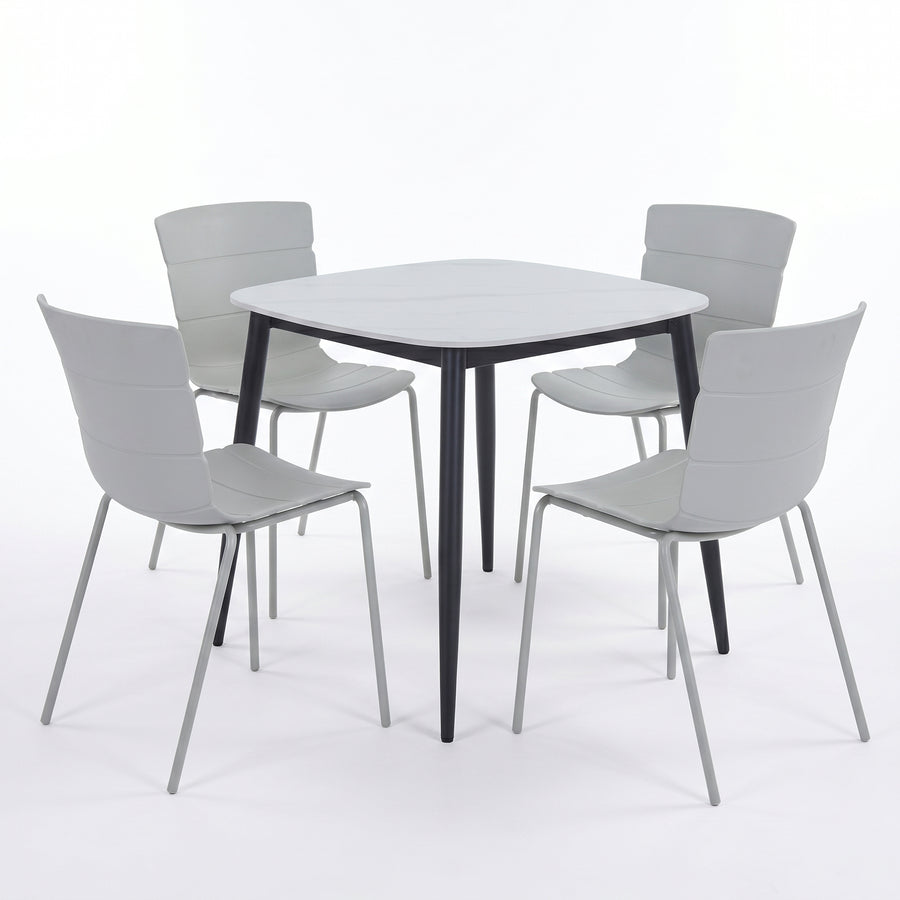 Aspen - Gloss White Sintered Stone Square Table & 4 Bali Light Grey Chairs (Self Assembly) (DHD) Image 1