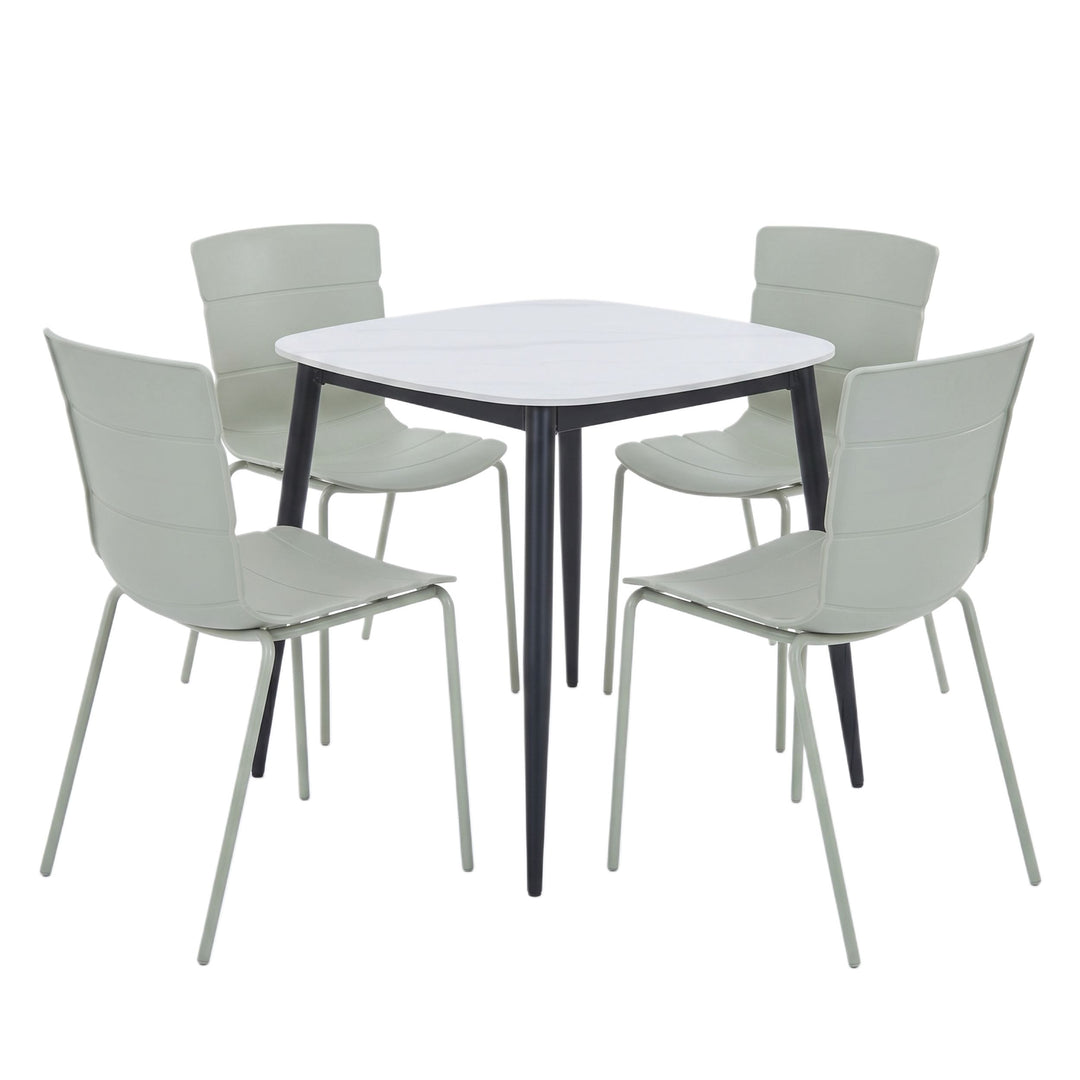 Aspen - Gloss White Sintered Stone Square Table & 4 Bali Sage Green Chairs (Self Assembly) (DHD) Image 1
