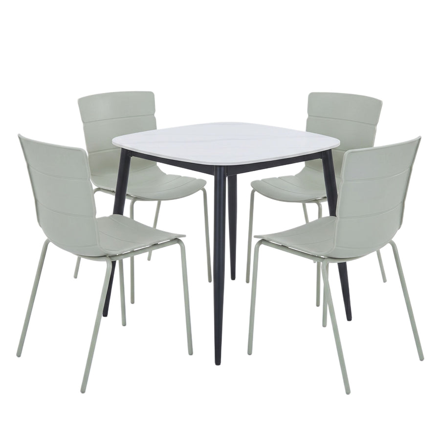 Aspen - Gloss White Sintered Stone Square Table & 4 Bali Sage Green Chairs (Self Assembly) (DHD) Image 1