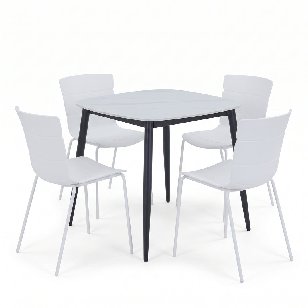 Aspen - Gloss White Sintered Stone Square Table & 4 Bali White Chairs (Self Assembly) (DHD) Image 1