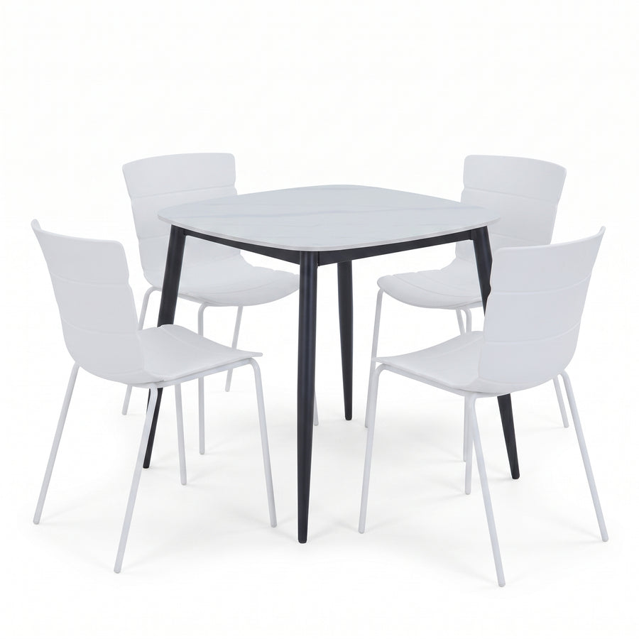 Aspen - Gloss White Sintered Stone Square Table & 4 Bali White Chairs (Self Assembly) (DHD) Image 1