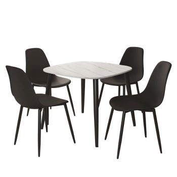 Aspen - Gloss White Sintered Stone Square Table & 4 Black Curve Chairs (Self Assembly) (DHD) Image 1