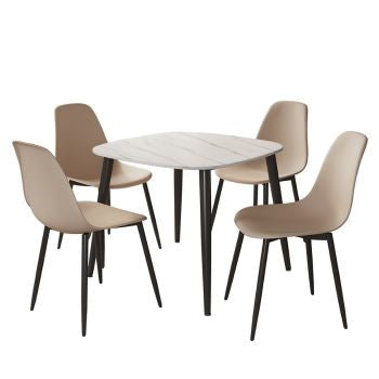 Aspen - Gloss White Sintered Stone Square Table & 4 Calico Curve Chairs (Self Assembly) (DHD) Image 1