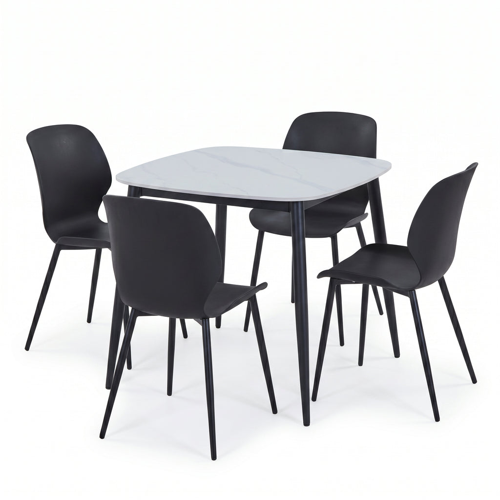 Aspen - Gloss White Sintered Stone Square Table & 4 Carnaby Black Chairs (Self Assembly) (DHD) Image 1