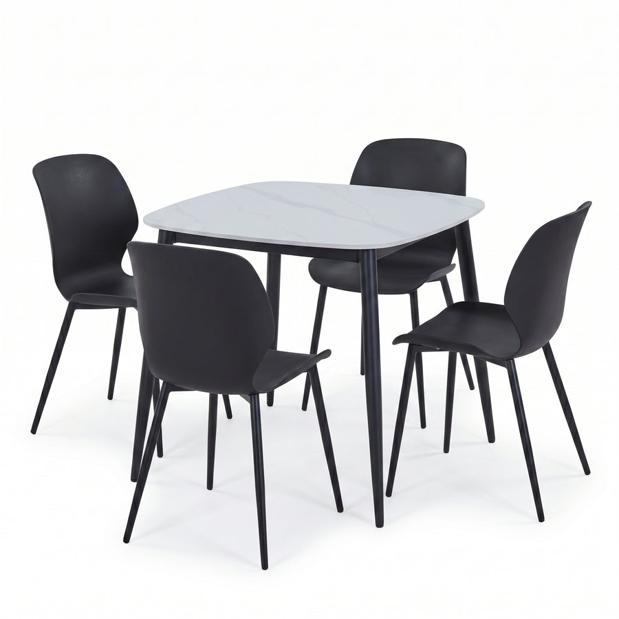 Aspen - Gloss White Sintered Stone Square Table & 4 Carnaby Black Chairs (Self Assembly) (DHD) Image 1