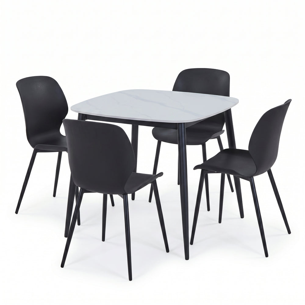 Aspen - Gloss White Sintered Stone Square Table & 4 Carnaby Black Chairs (Self Assembly) (DHD) Image 2