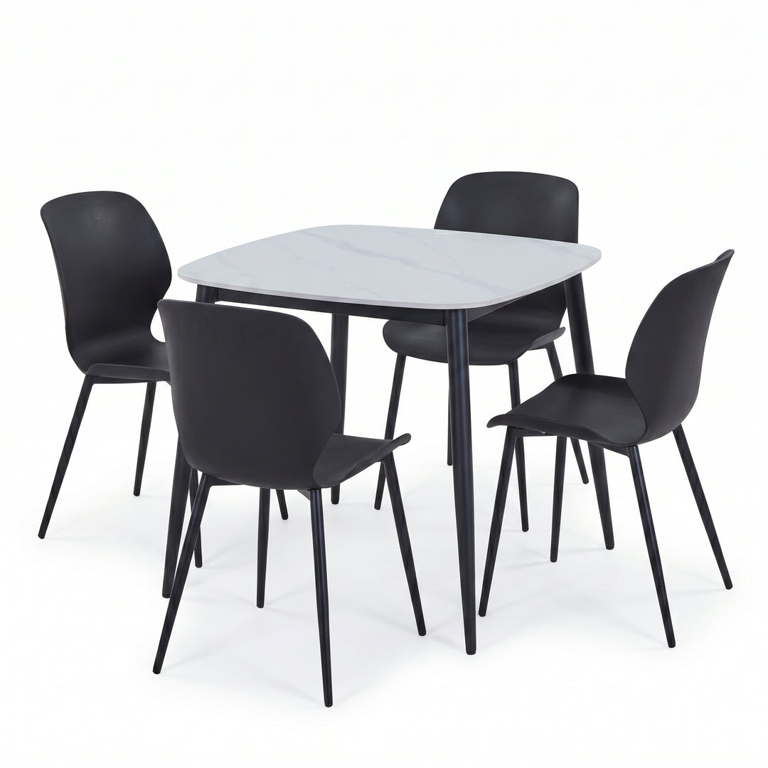 Aspen - Gloss White Sintered Stone Square Table & 4 Carnaby Black Chairs (Self Assembly) (DHD) Image 2