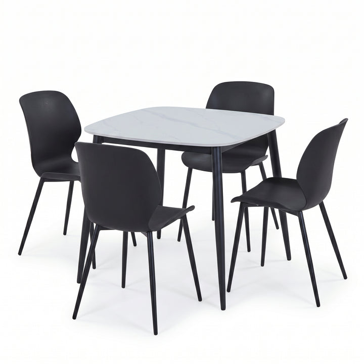 Aspen - Gloss White Sintered Stone Square Table & 4 Carnaby Black Chairs (Self Assembly) (DHD) Image 2