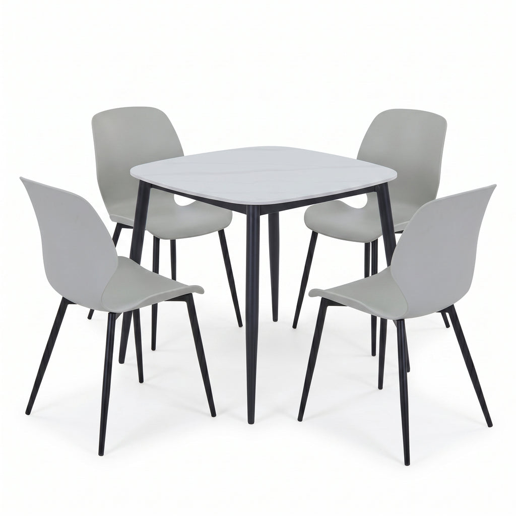 Aspen - Gloss White Sintered Stone Square Table & 4 Carnaby Light Grey Chairs (Self Assembly) (DHD) Image 1