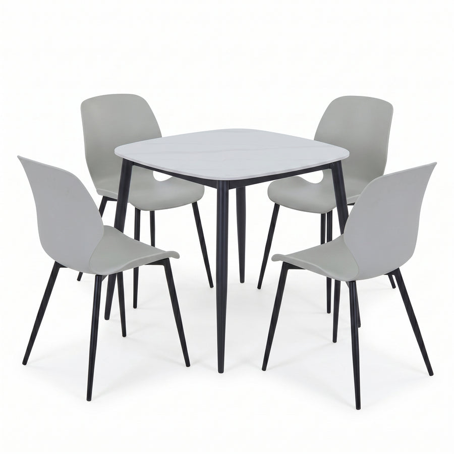 Aspen - Gloss White Sintered Stone Square Table & 4 Carnaby Light Grey Chairs (Self Assembly) (DHD) Image 1