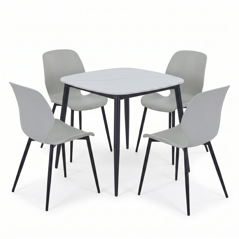 Aspen - Gloss White Sintered Stone Square Table & 4 Carnaby Light Grey Chairs (Self Assembly) (DHD) Image 2