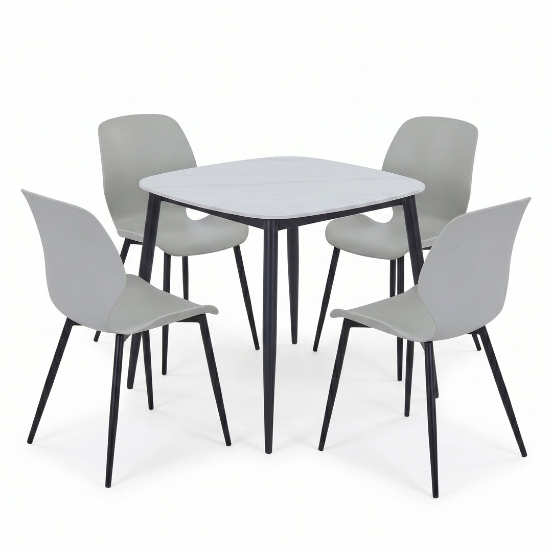 Aspen - Gloss White Sintered Stone Square Table & 4 Carnaby Light Grey Chairs (Self Assembly) (DHD) Image 2