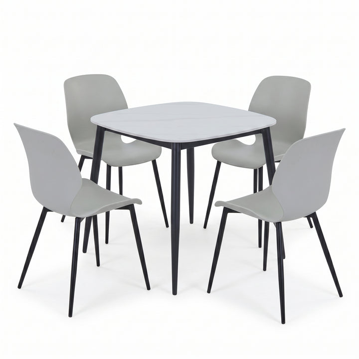 Aspen - Gloss White Sintered Stone Square Table & 4 Carnaby Light Grey Chairs (Self Assembly) (DHD) Image 2