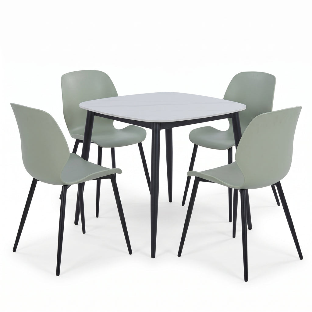 Aspen - Gloss White Sintered Stone Square Table & 4 Carnaby Sage Green Chairs (Self Assembly) (DHD) Image 1