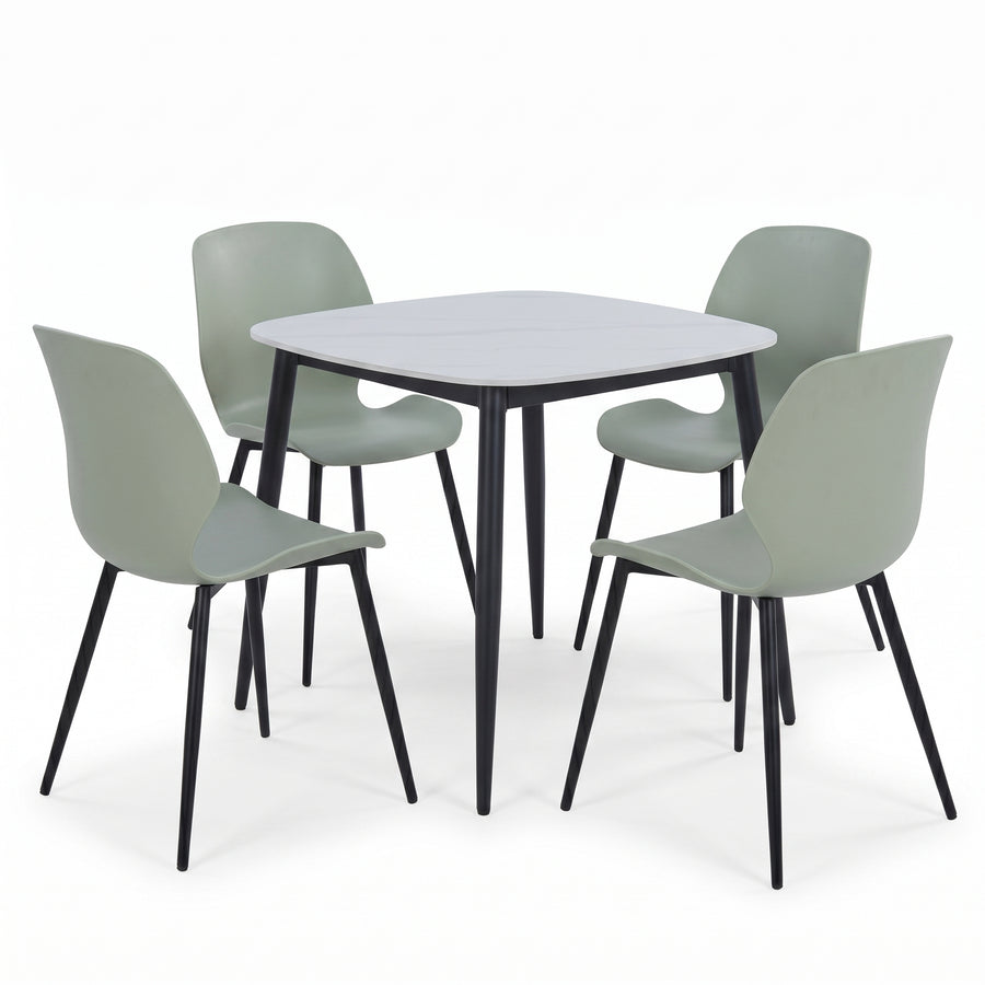 Aspen - Gloss White Sintered Stone Square Table & 4 Carnaby Sage Green Chairs (Self Assembly) (DHD) Image 1