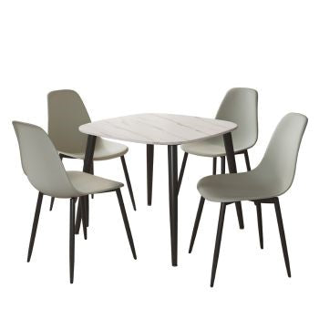 Aspen - Gloss White Sintered Stone Square Table & 4 Light Grey Curve Chairs (Self Assembly) (DHD) Image 1