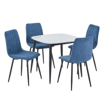 Aspen - Gloss White Sintered Stone Square Table & 4 Straight Stitch Blue Cord Chairs (Self Assembly) (DHD) Image 1
