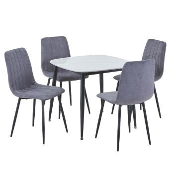 Aspen - Gloss White Sintered Stone Square Table & 4 Straight Stitch Grey Chairs (Self Assembly) (DHD) Image 1