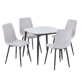 Aspen - Gloss White Sintered Stone Square Table & 4 Straight Stitch Natural Chairs (Self Assembly) (DHD) Image 1
