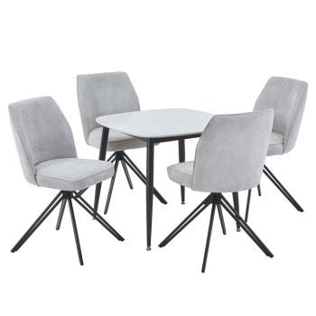 Aspen - Gloss White Sintered Stone Square Table & 4 Swivel Light Grey Cord Fabric Chairs (Self Assembly) (DHD) Image 1
