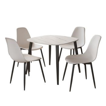 Aspen - Gloss White Sintered Stone Square Table & 4 White Curve Chairs (Self Assembly) (DHD) Image 1