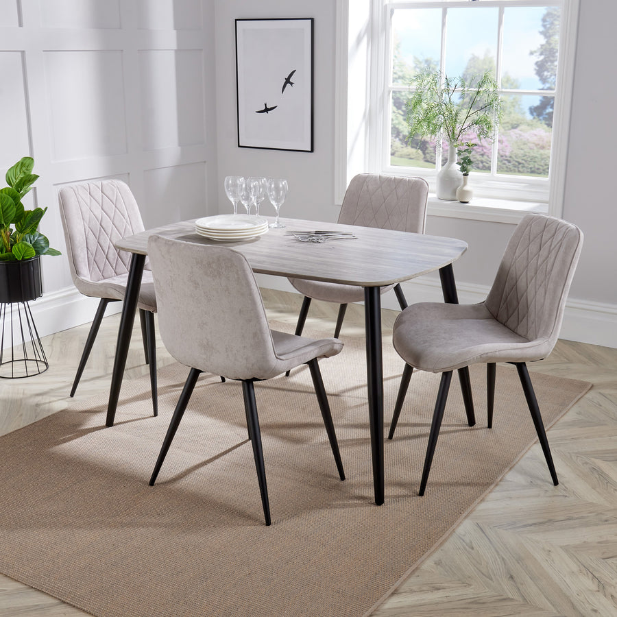 Aspen - Grey Oak Rectangular Table & 4 Diamond Stitch Natural Fabric Chairs (Self Assembly) (DHD) Image 1
