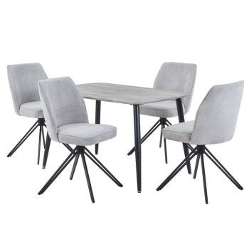 Aspen - Grey Oak Rectangular Table & 4 Swivel Light Grey Cord Fabric Chairs (Self Assembly) (DHD) Image 1