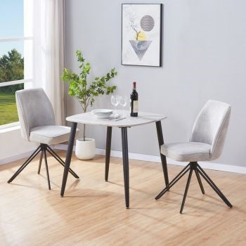 Aspen - Grey Oak Square Table & 2 Swivel Light Grey Cord Fabric Chairs (Self Assembly) (DHD) Image 1