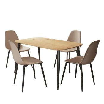 Aspen - Light Oak Rectangular Table & 4 Calico Curve Chairs (Self Assembly) (DHD) Image 1