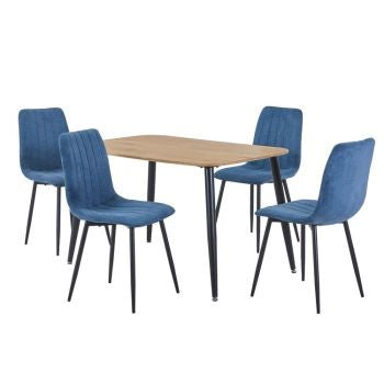 Aspen - Light Oak Rectangular Table & 4 Straight Stitch Blue Cord Chairs (Self Assembly) (DHD) Image 1