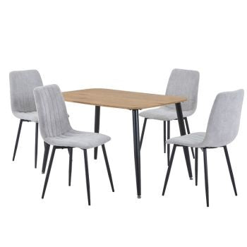Aspen - Light Oak Rectangular Table & 4 Straight Stitch Light Grey Cord Chairs (Self Assembly) (DHD) Image 1