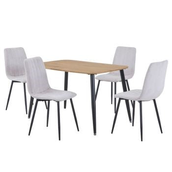Aspen - Light Oak Rectangular Table & 4 Straight Stitch Natural Chairs (Self Assembly) (DHD) Image 1
