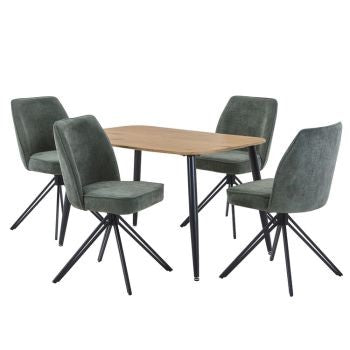 Aspen - Light Oak Rectangular Table & 4 Swivel Green Cord Fabric Chairs (Self Assembly) (DHD) Image 1