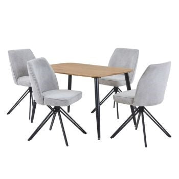 Aspen - Light Oak Rectangular Table & 4 Swivel Light Grey Cord Fabric Chairs (Self Assembly) (DHD) Image 1