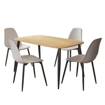 Aspen - Light Oak Rectangular Table & 4 White Curve Chairs (Self Assembly) (DHD) Image 1